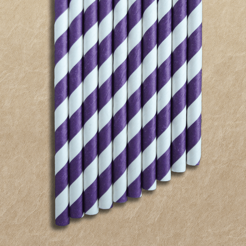 Purple & White Striped Paper Straws